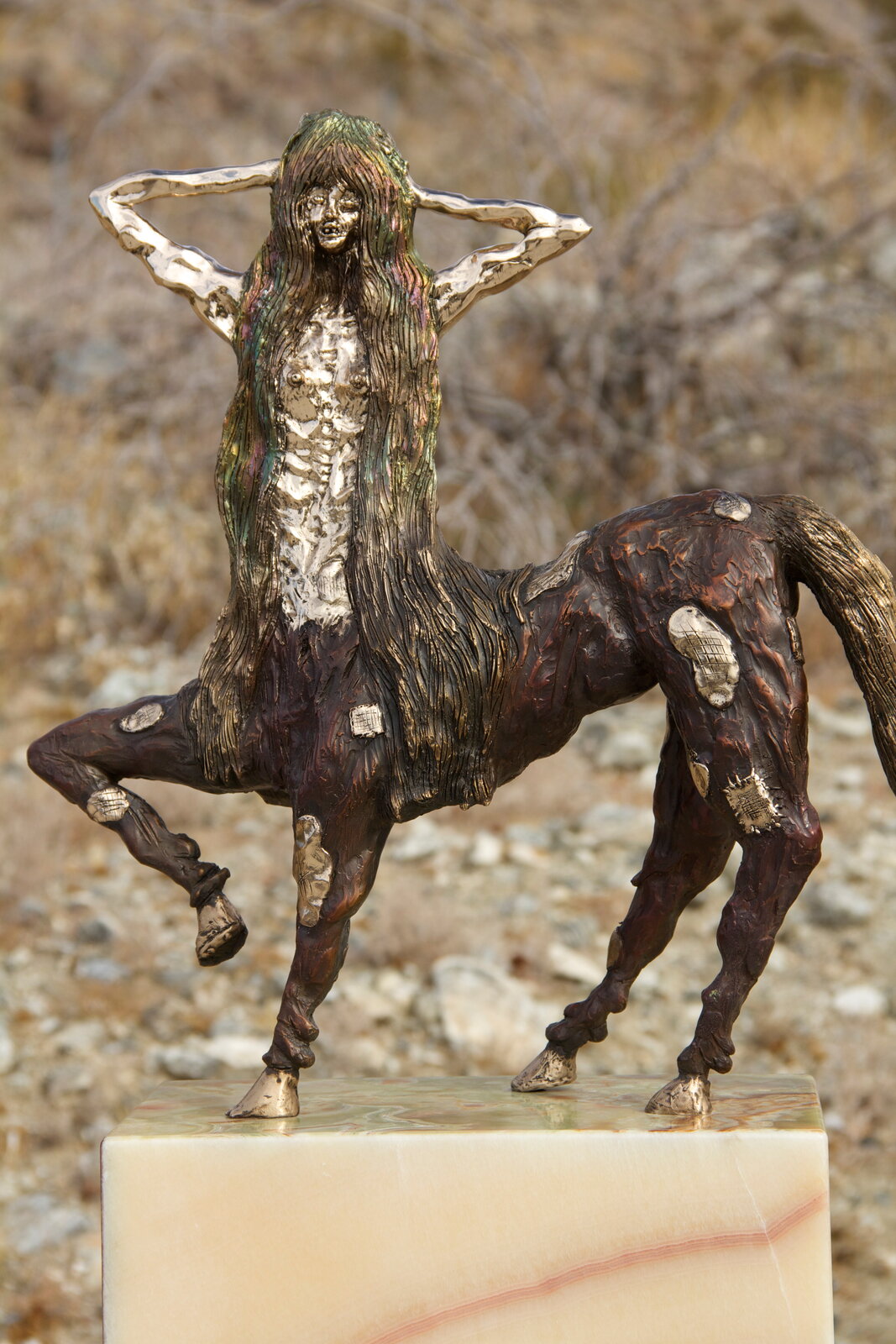 Artwork by Allison Schulnik, Centaurette 8, Made of Cast bronze on stone base 
