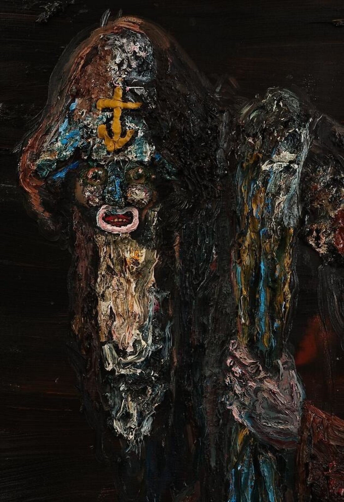 Artwork by Allison Schulnik, Sailor With Mother Cat, Made of Oil on linen 