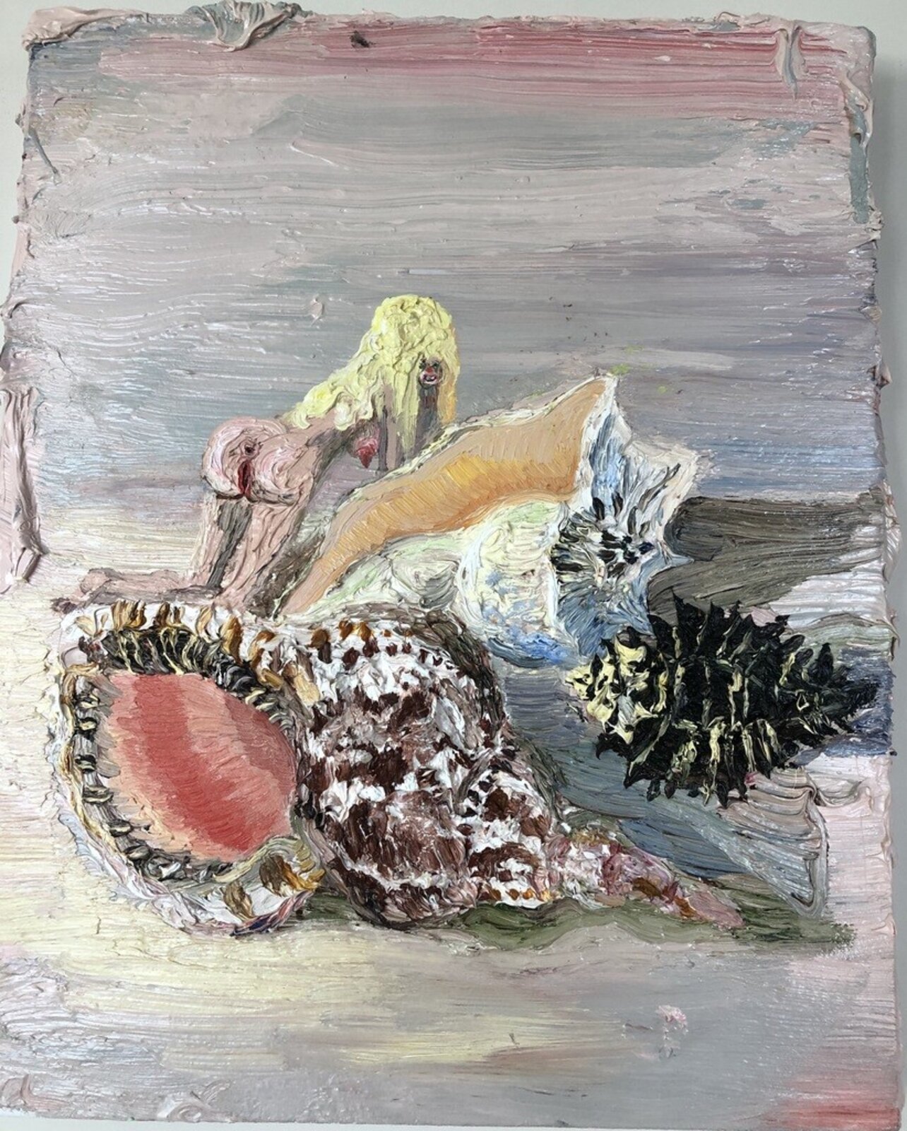 Artwork by Allison Schulnik, Shell Girl, Made of Oil on canvas stretched over board 