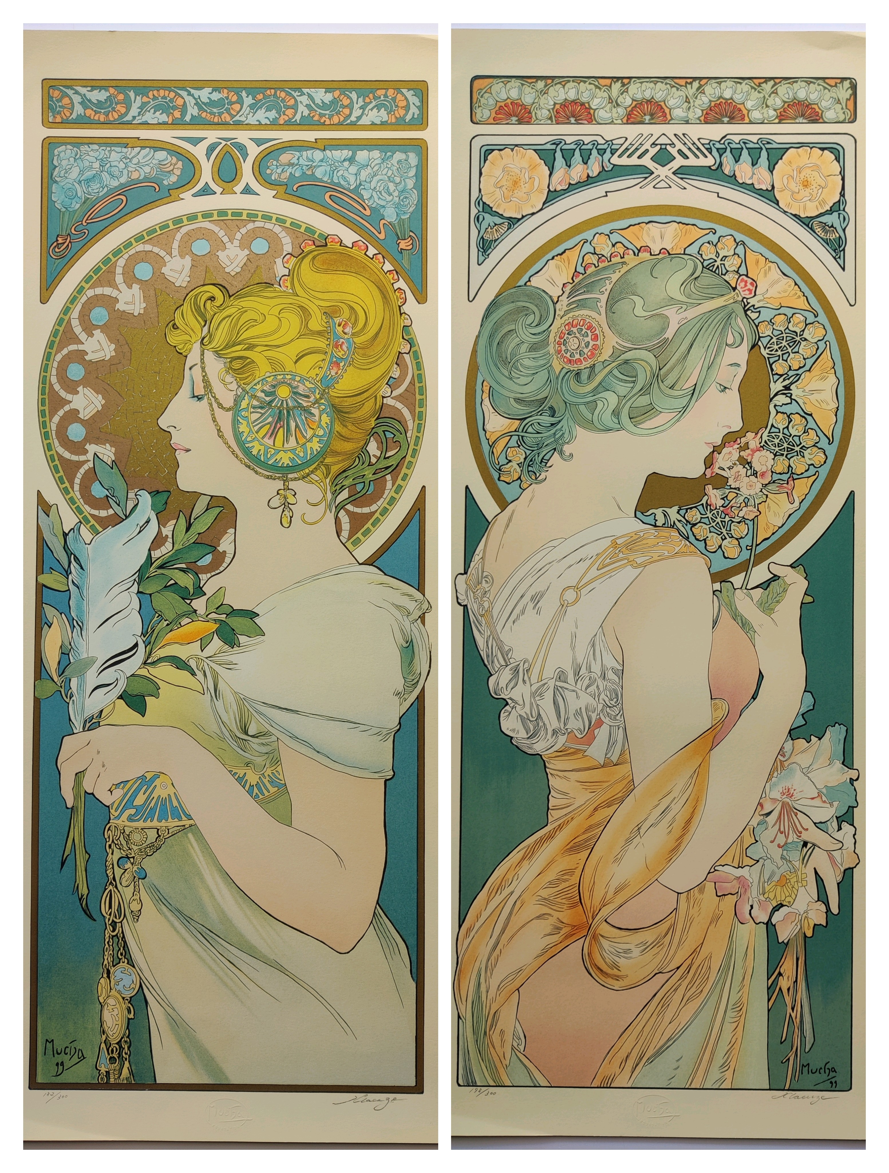 Primrose & Feather, Set of 2 by Alphonse Mucha