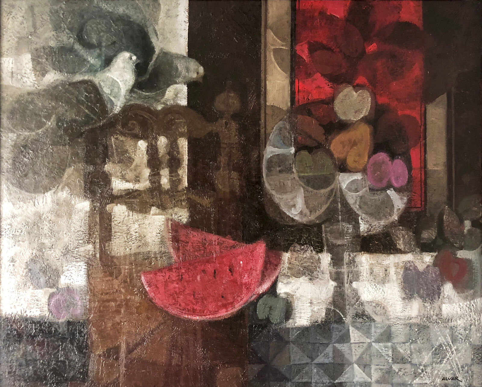 Taula, cadira i coloms by Àlvar Suñol, circa 1990