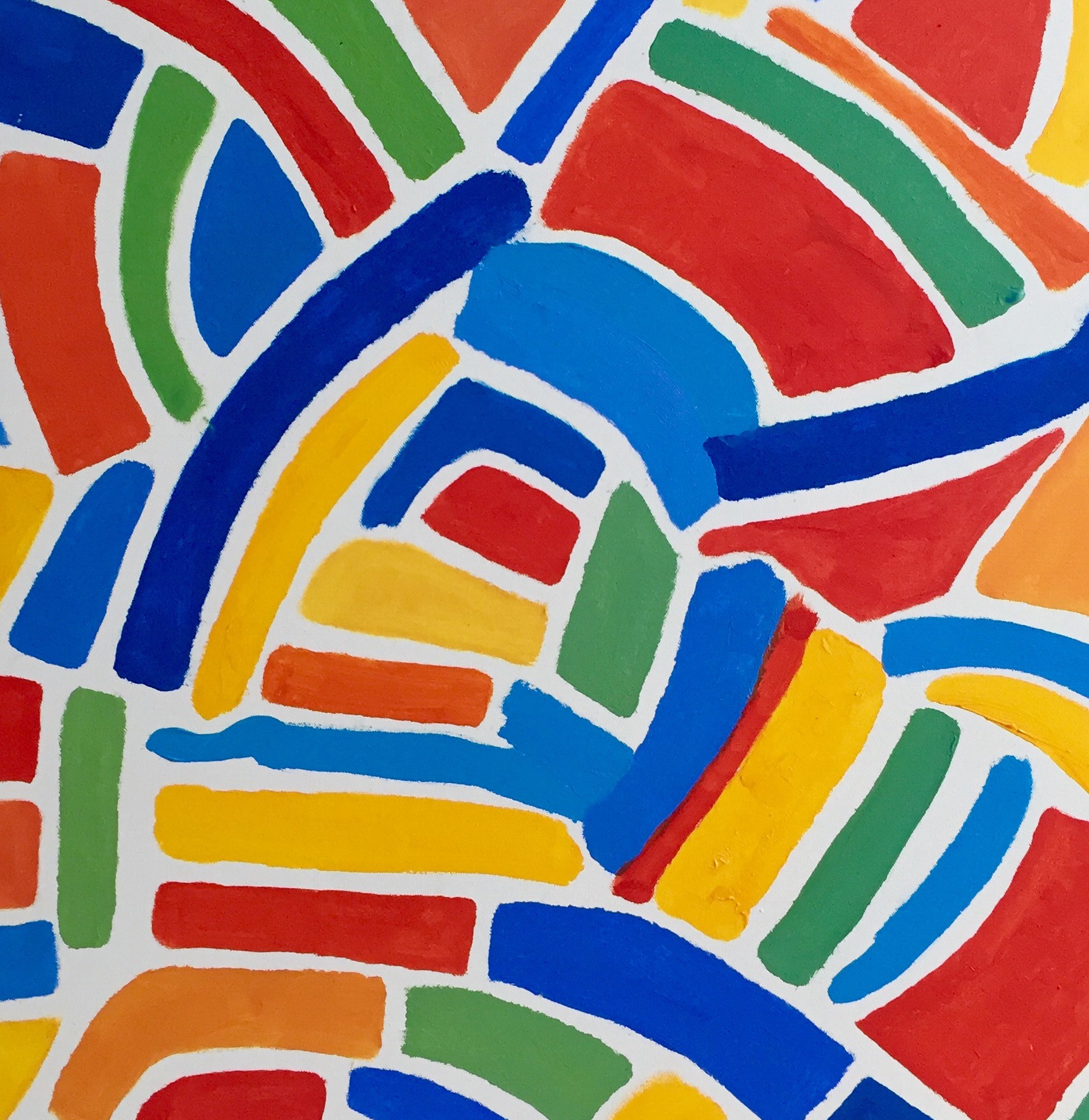 A painting of a colorful abstract design on a white background.