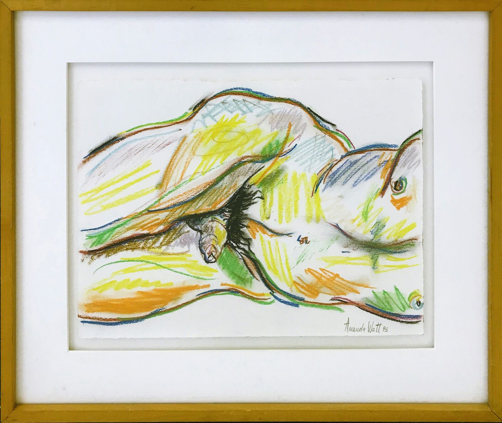 A drawing of a turtle laying on top of a leaf.