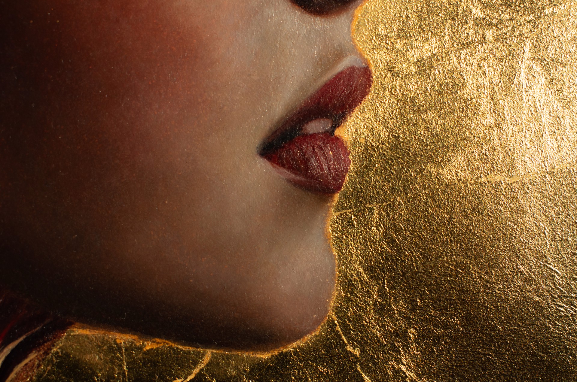 A painting of a woman with feathers on her head.
