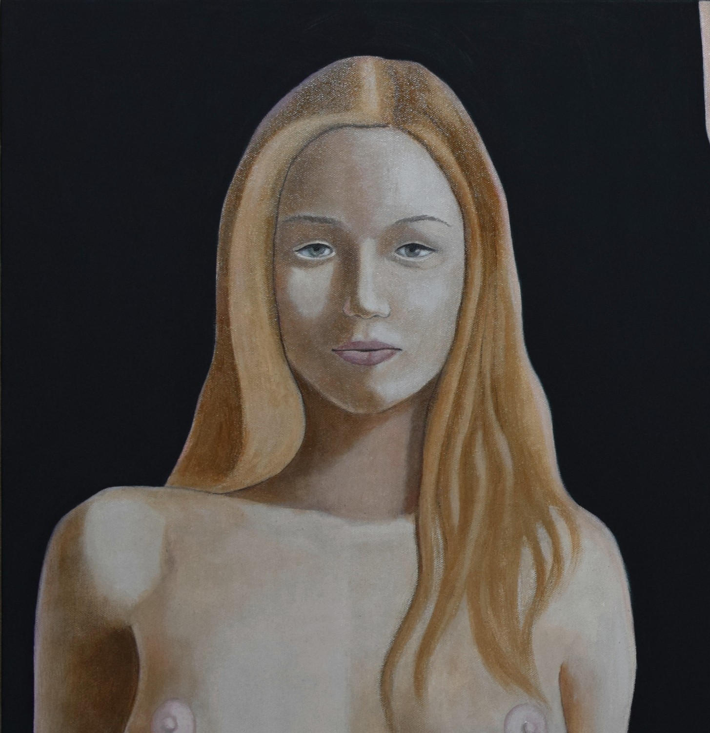 A painting of a woman with long blonde hair.
