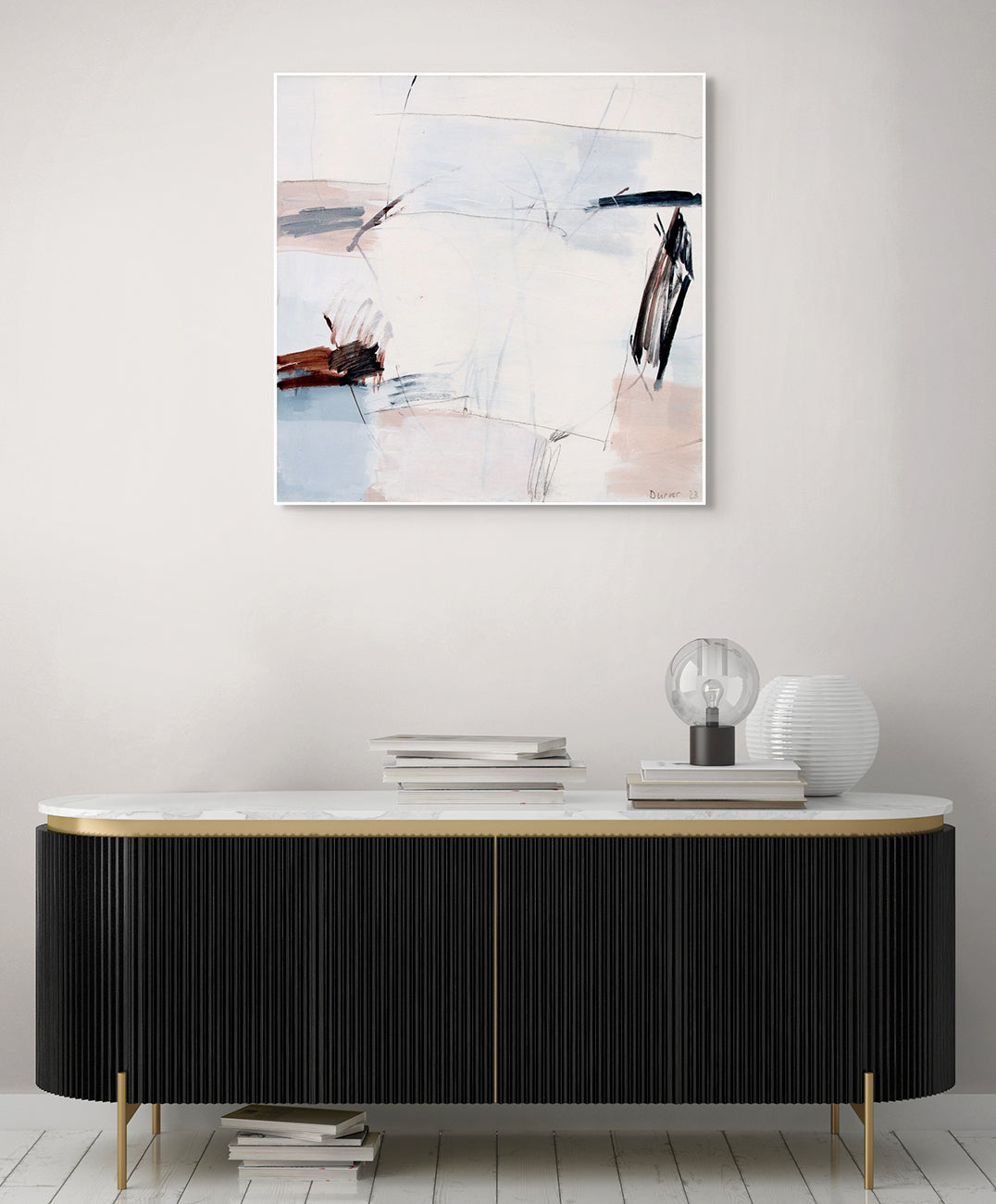 A painting with black and white paint on a white background.