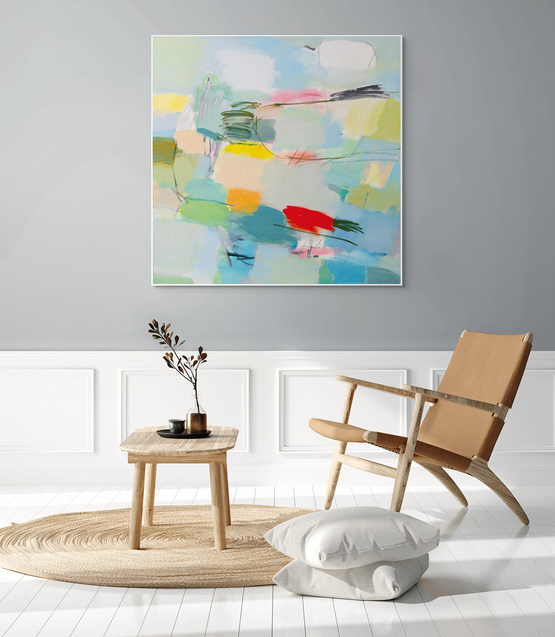 A painting of a colorful abstract painting on a white background.