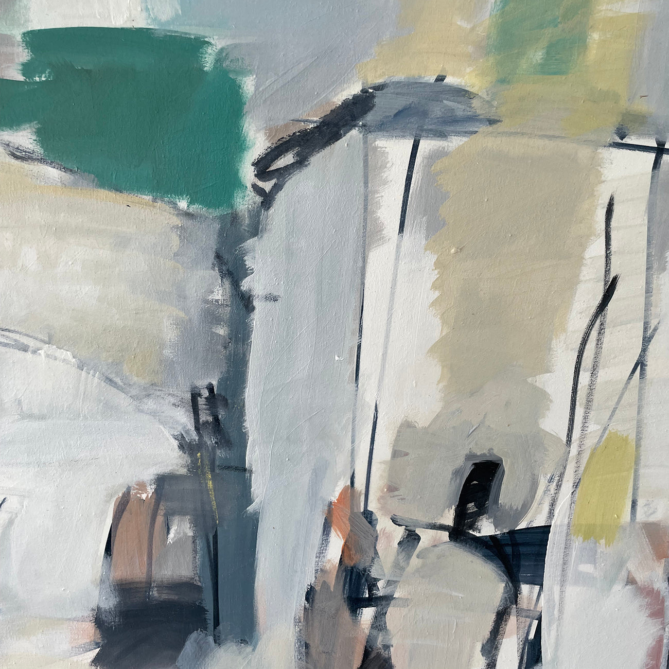 A painting of people walking down a city street.