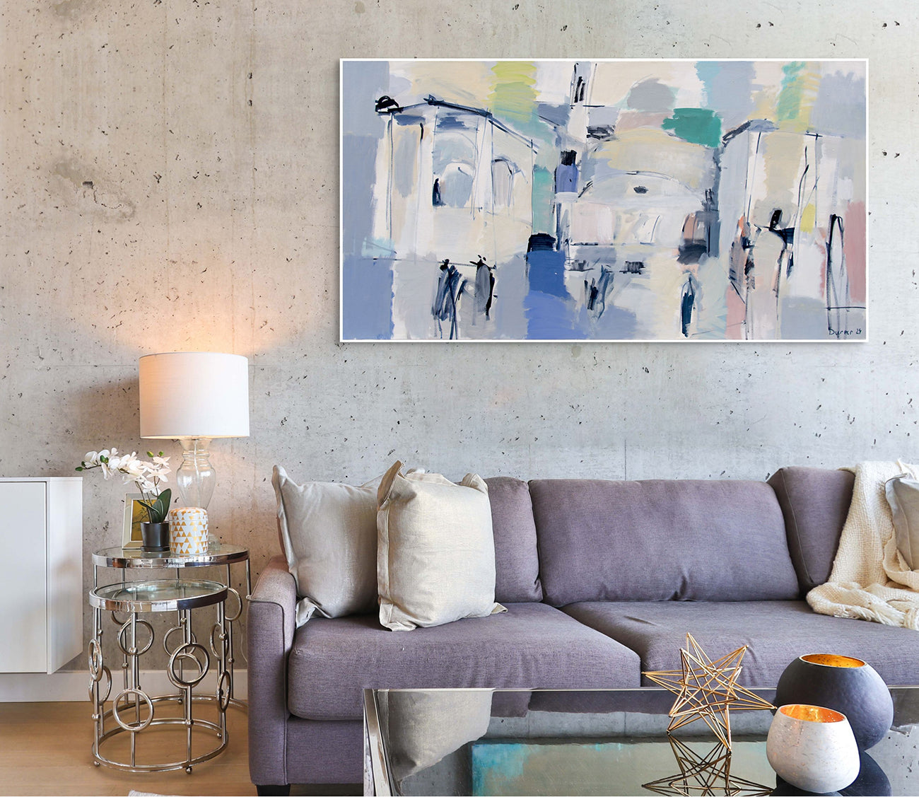 A painting of people walking down a city street.