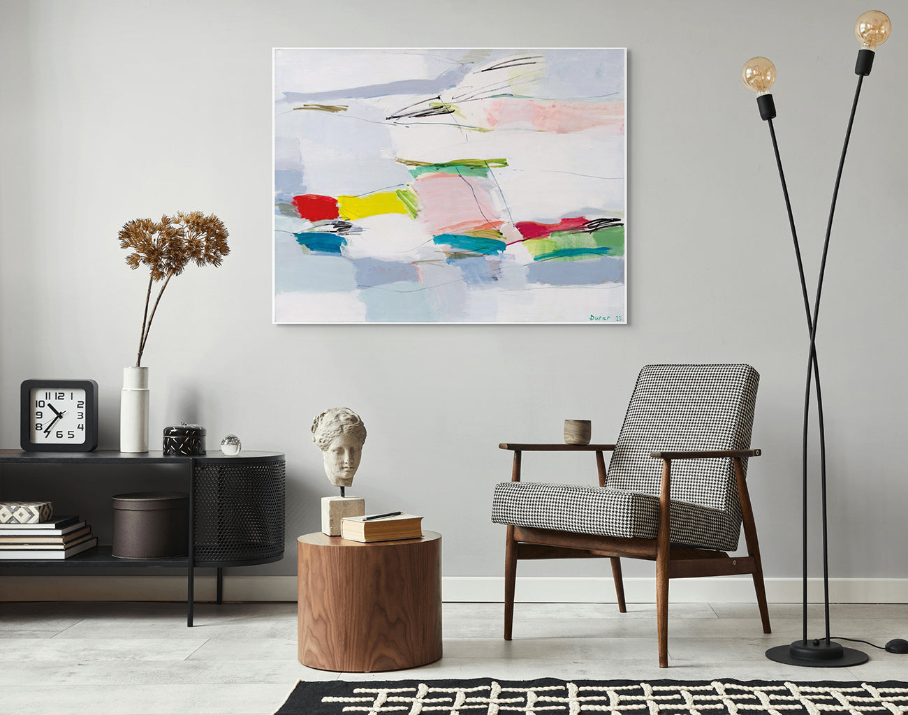 A painting of a colorful abstract painting on a white background.