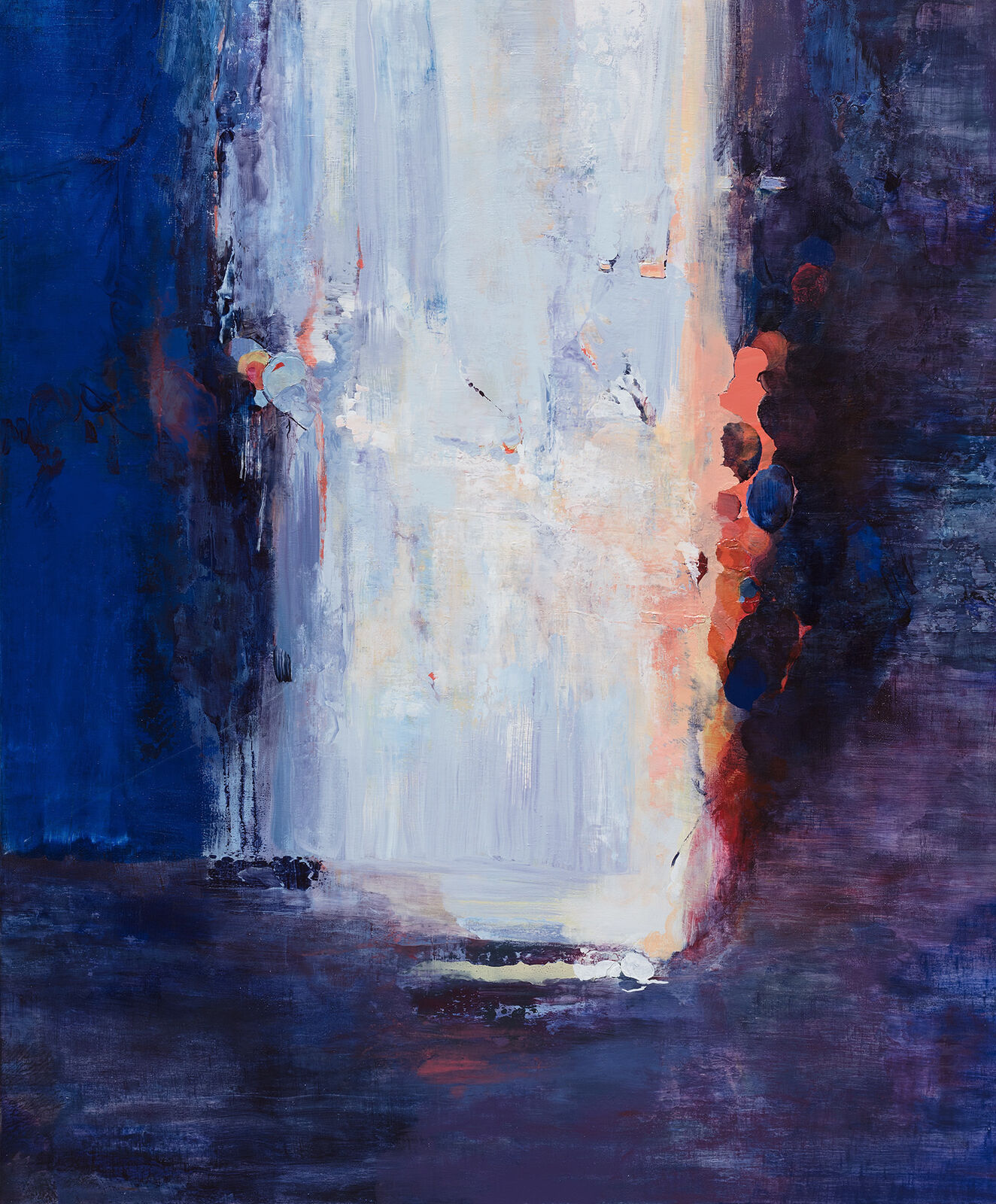 A painting of a blue and white abstract painting.