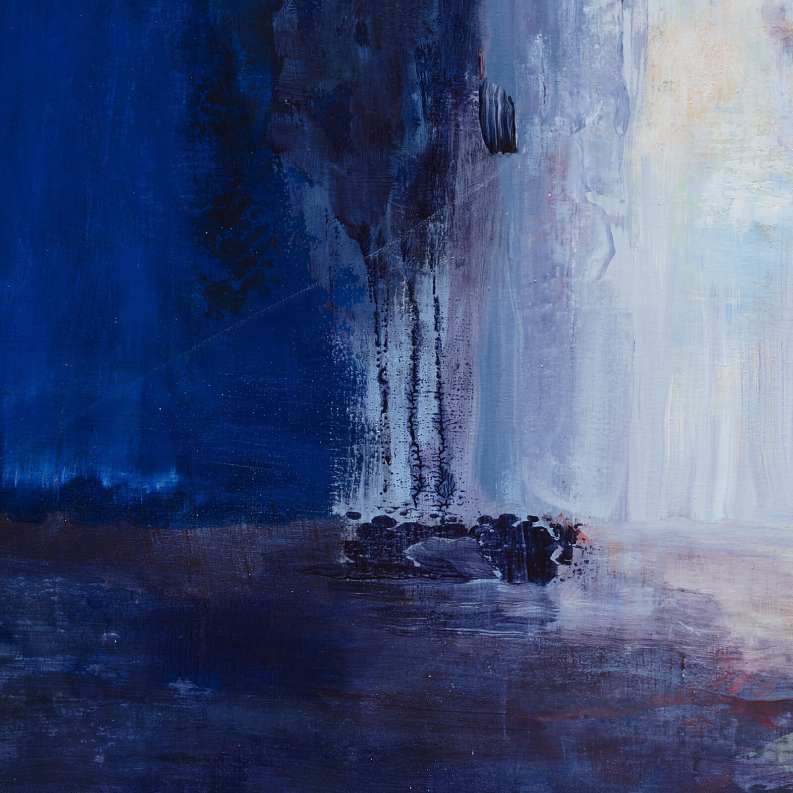 A painting of a blue and white abstract painting.