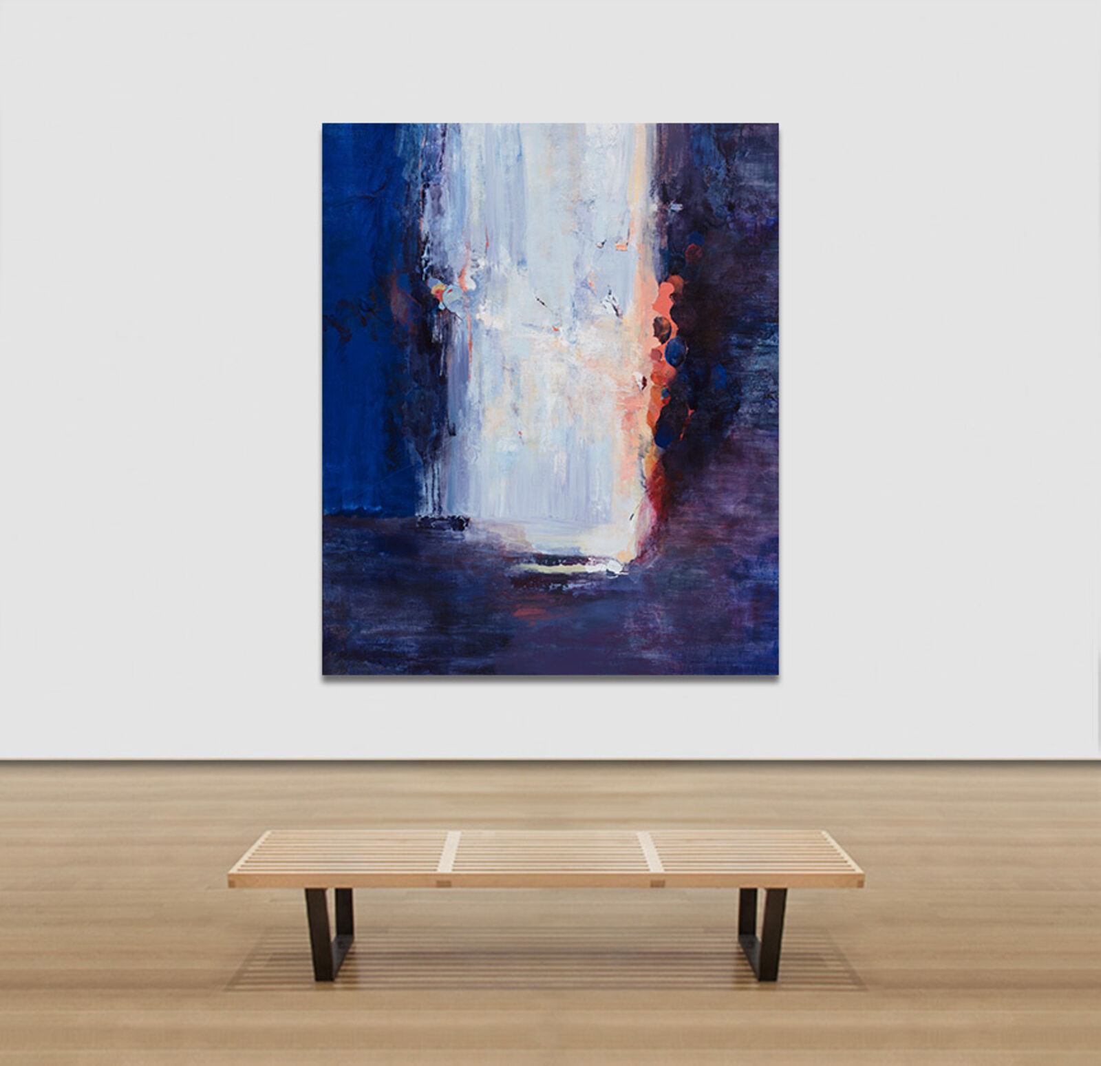A painting of a blue and white abstract painting.