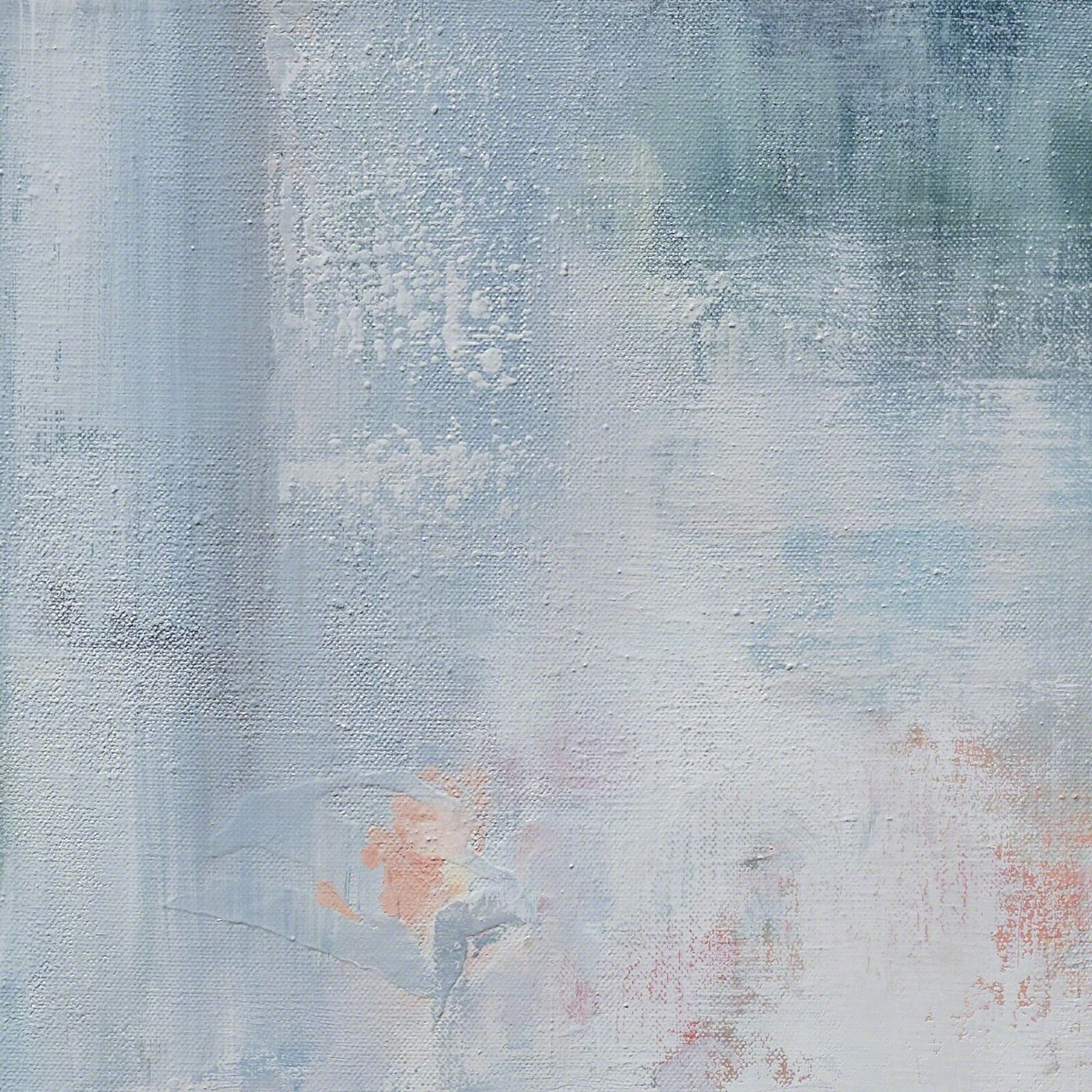 A painting of a blue and white abstract painting on a wall.