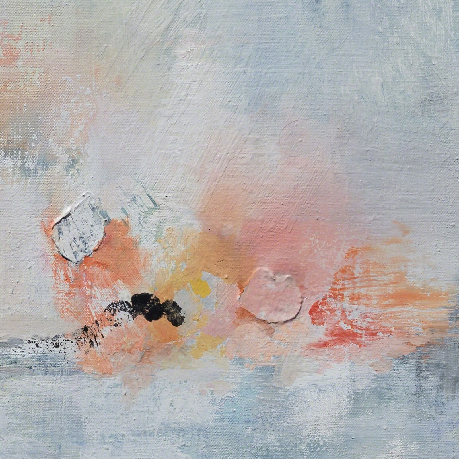 A painting of a blue and white abstract painting on a wall.