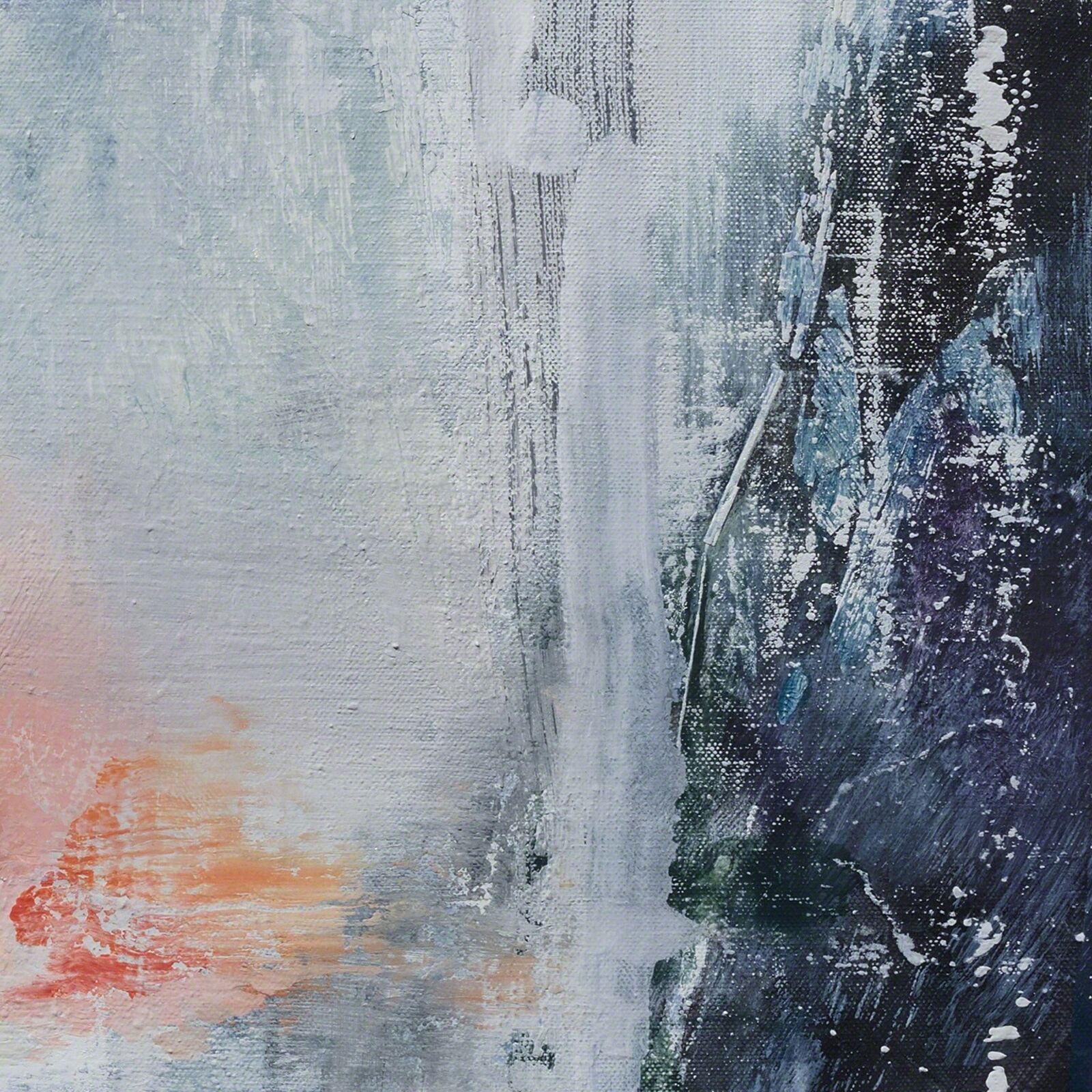 A painting of a blue and white abstract painting on a wall.