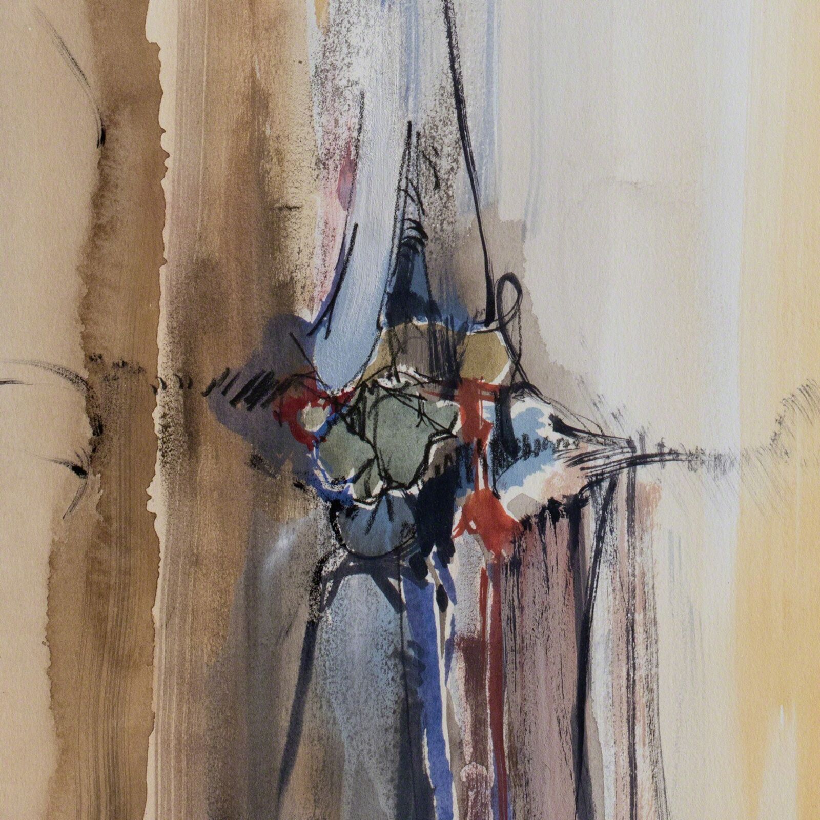 A painting of a woman standing in front of a window.