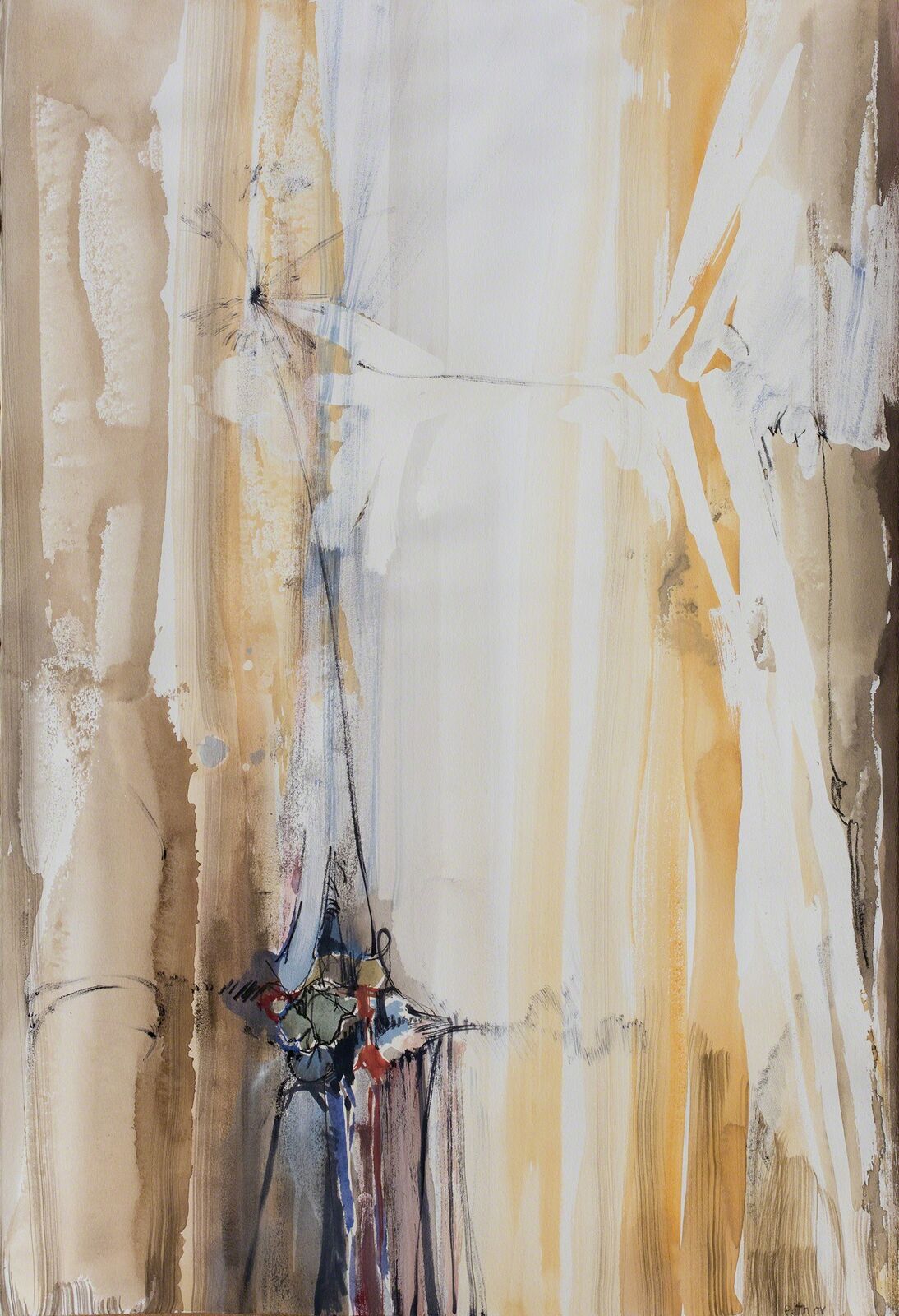 A painting of a woman standing in front of a window.