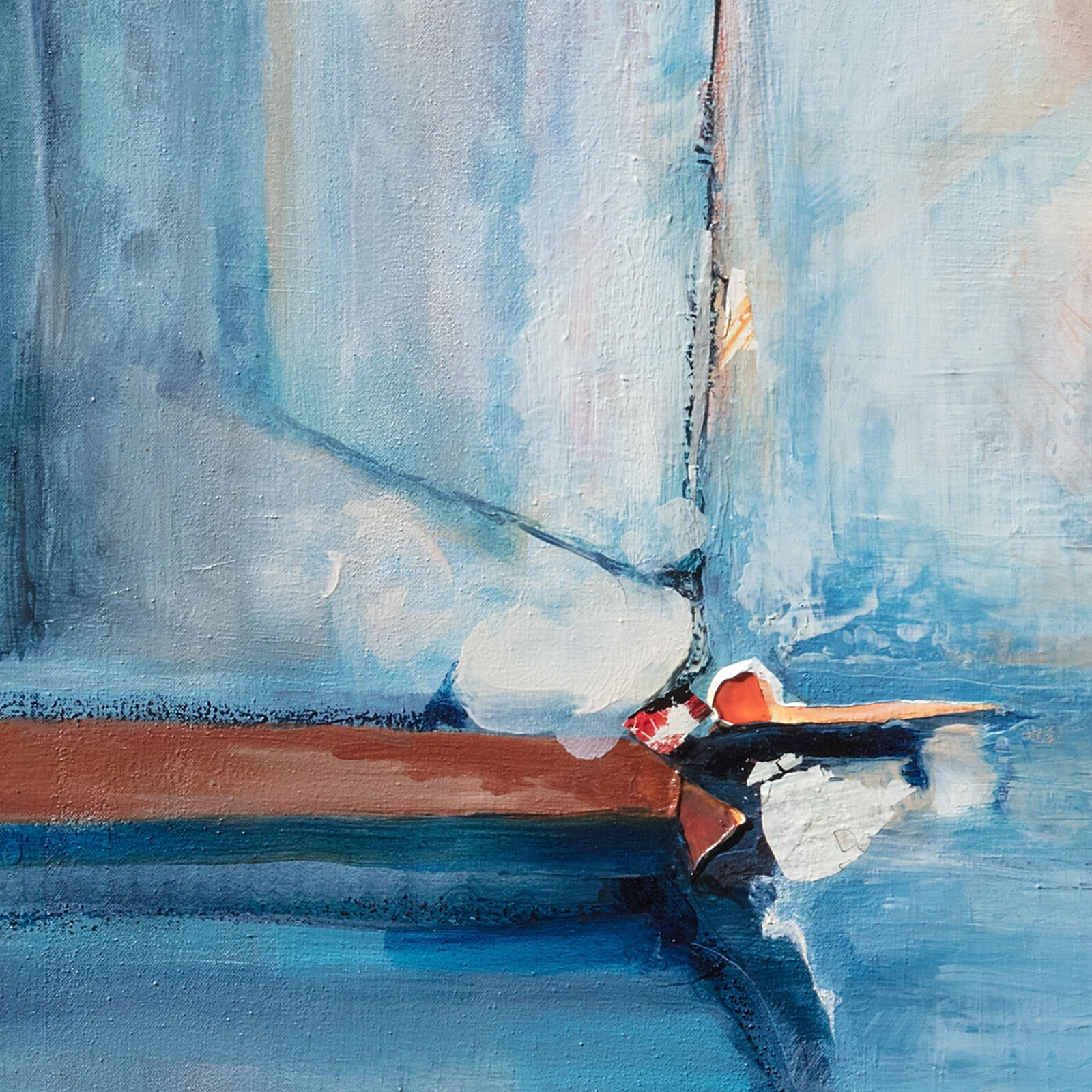 A painting of a sailboat in the water. 