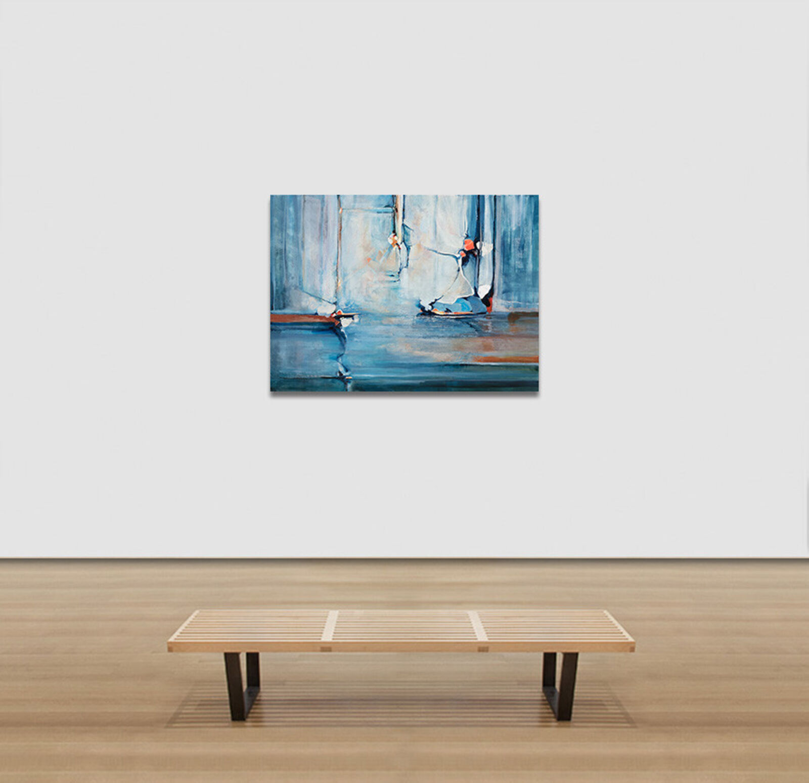 A painting of a sailboat in the water. 