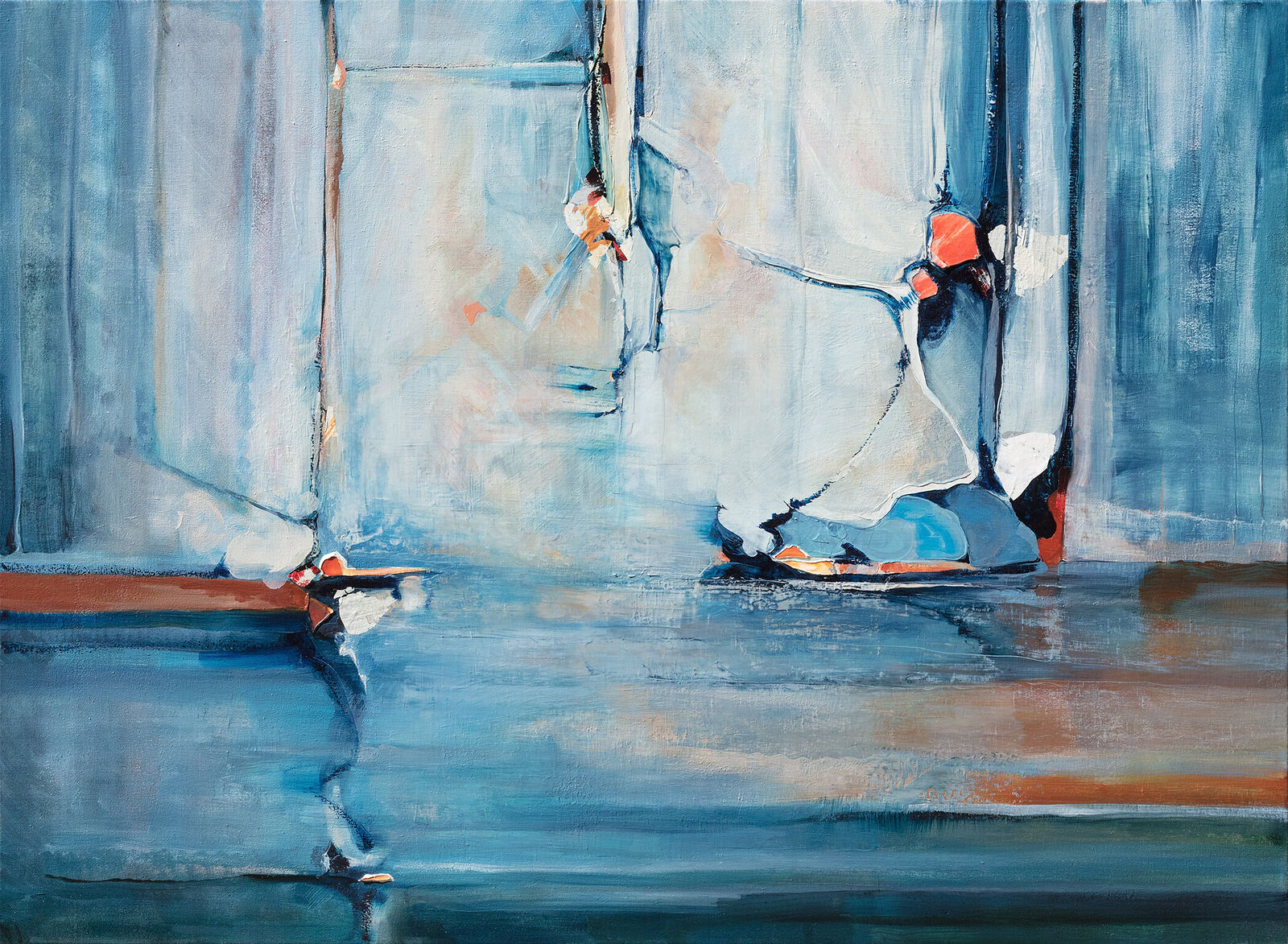 A painting of a sailboat in the water. 