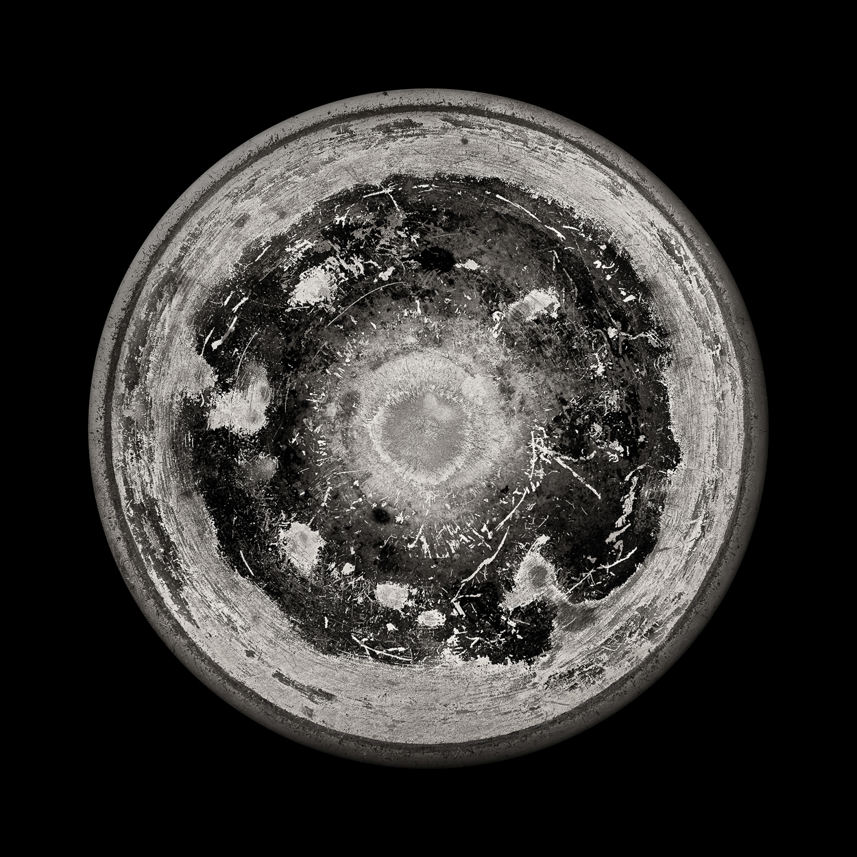 A black and white photo of a bowl on a black background.