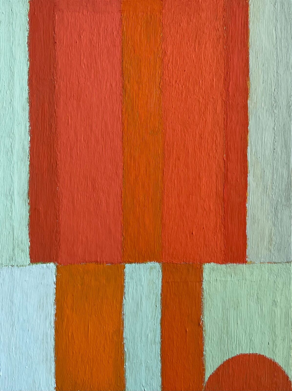 A geometric composition of vertical stripes in warm and cool tones.