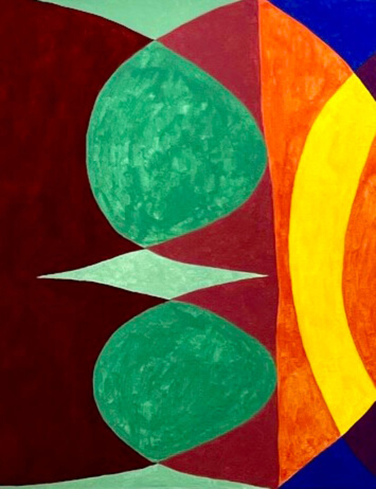 A vibrant abstract composition featuring overlapping geometric shapes and bold colors.