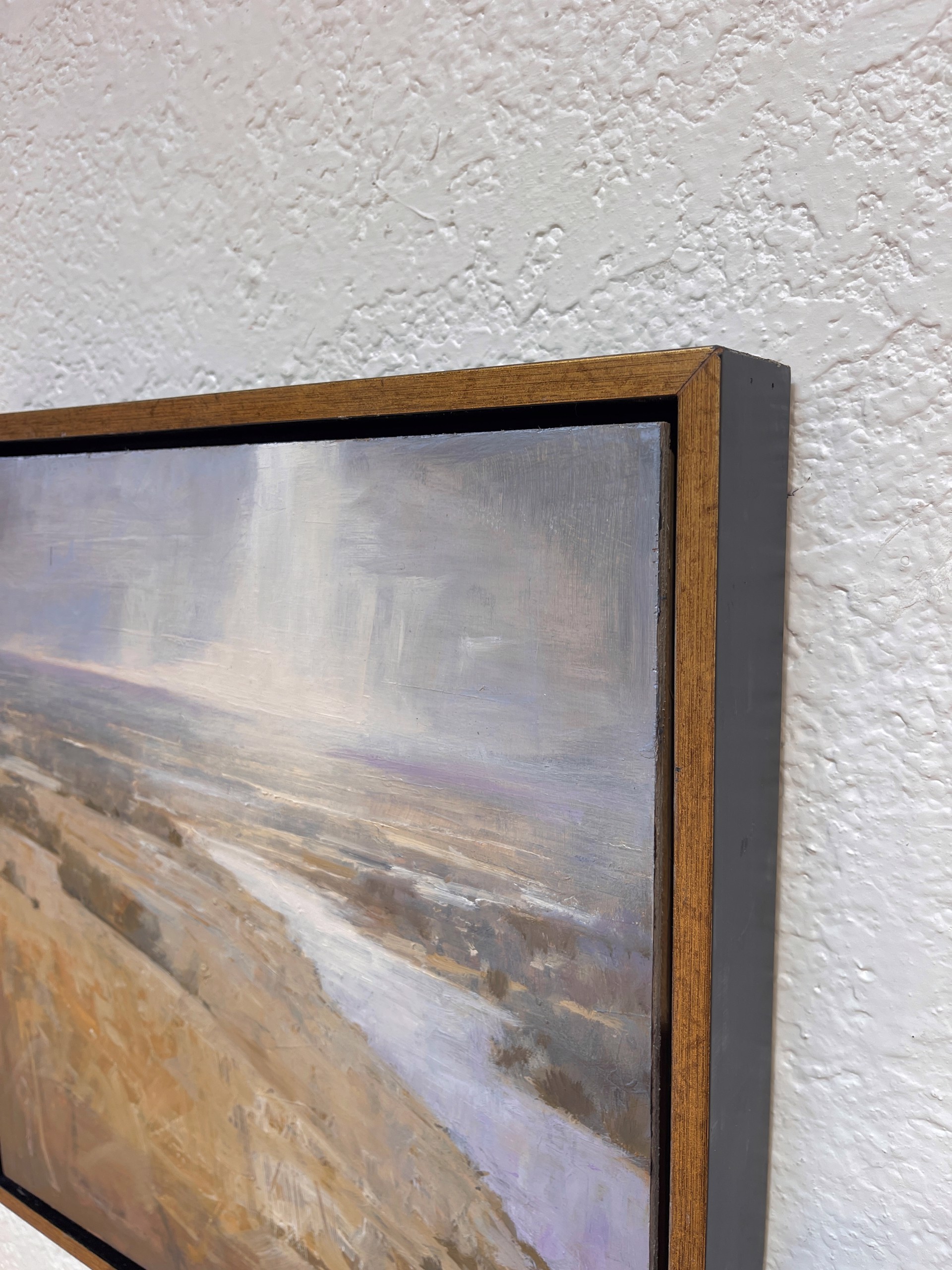 A painting of a landscape with a river running through it.