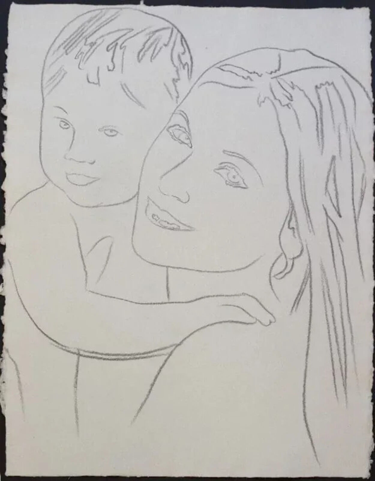 A drawing of a woman holding a child.