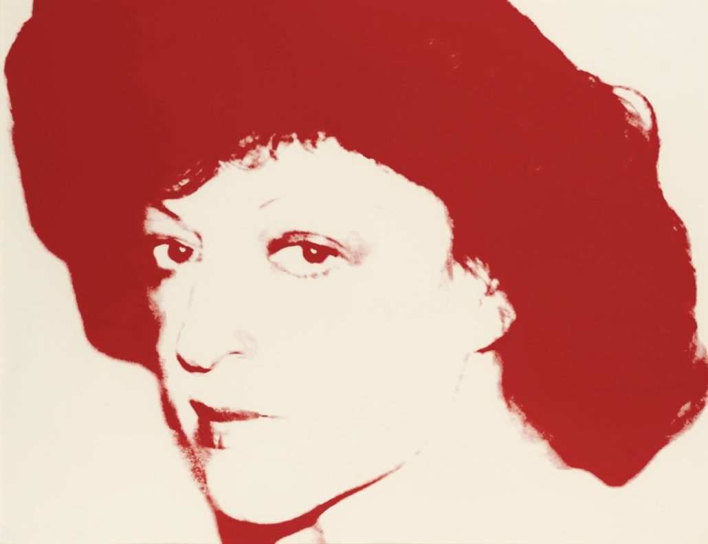 A portrait of a woman with a red hat.