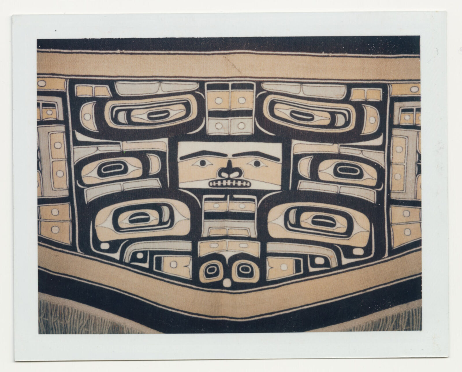 A black and white print of a haida style design.