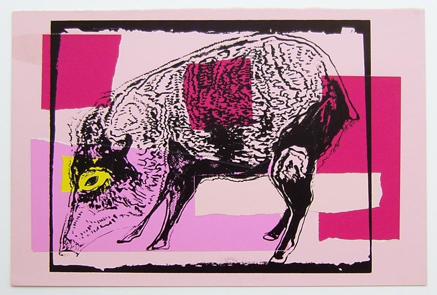 Artwork by Andy Warhol, Vanishing Animals – Giant Chaco Peccary, Made of Unique colored paper, collage & silkscreen 