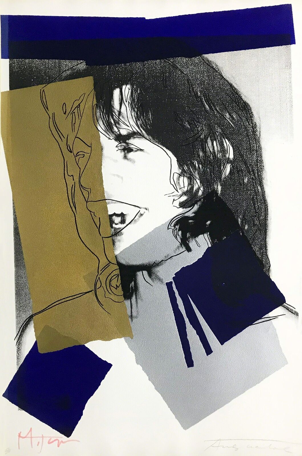 Artwork by Andy Warhol, MICK JAGGER FS II.142, Made of Screenprint On Arches Aquarelle (Rough) Paper 
