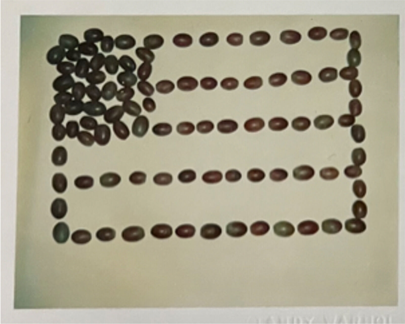 A picture of the letter E made out of beans. 