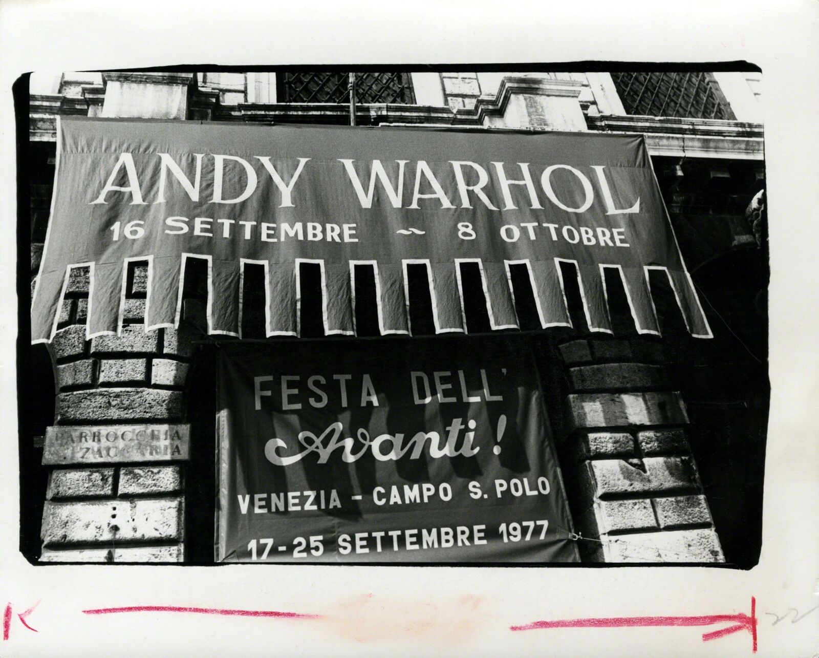 Andy Warhol, Photograph of Andy Warhol Exhibition Banner in Venice, Italy, 1977