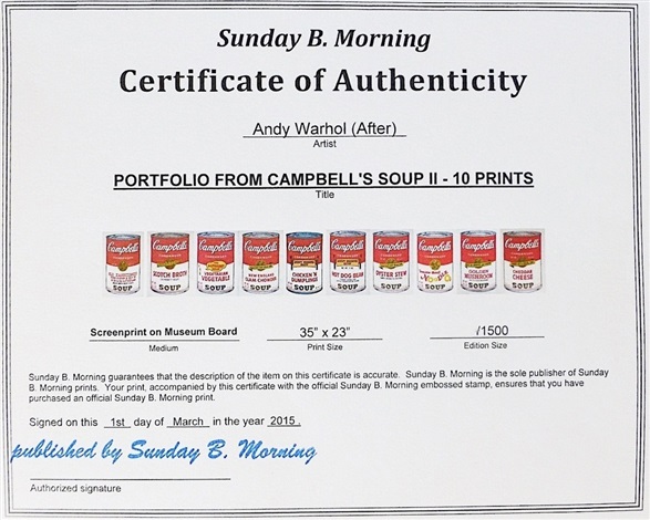 Artwork by Andy Warhol, Campbell's Soup Can II Portfolio (10 prints), Made of Silkscreen on Museum Board 