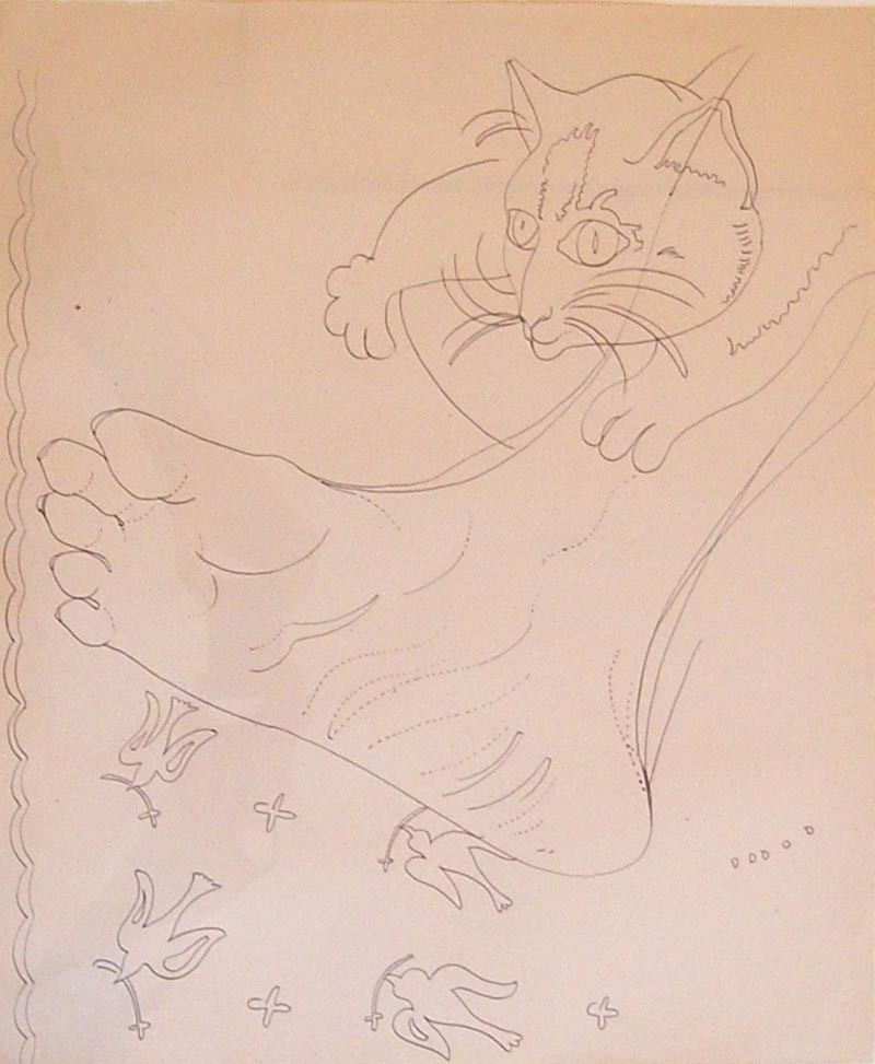 Cat Drawing by Andy Warhol, circa 1950