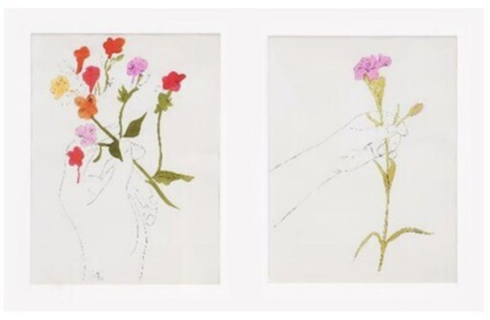 Hand with Flowers+Carnation by Andy Warhol, 1957