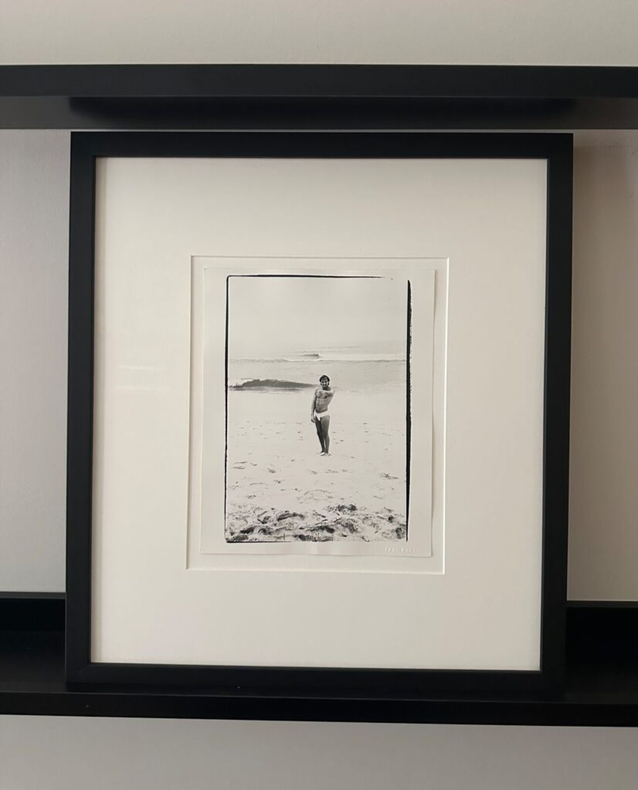 Artwork by Andy Warhol, Jon Gould Pointing on Fire Island Beach, Made of Unique silver gelatin print 