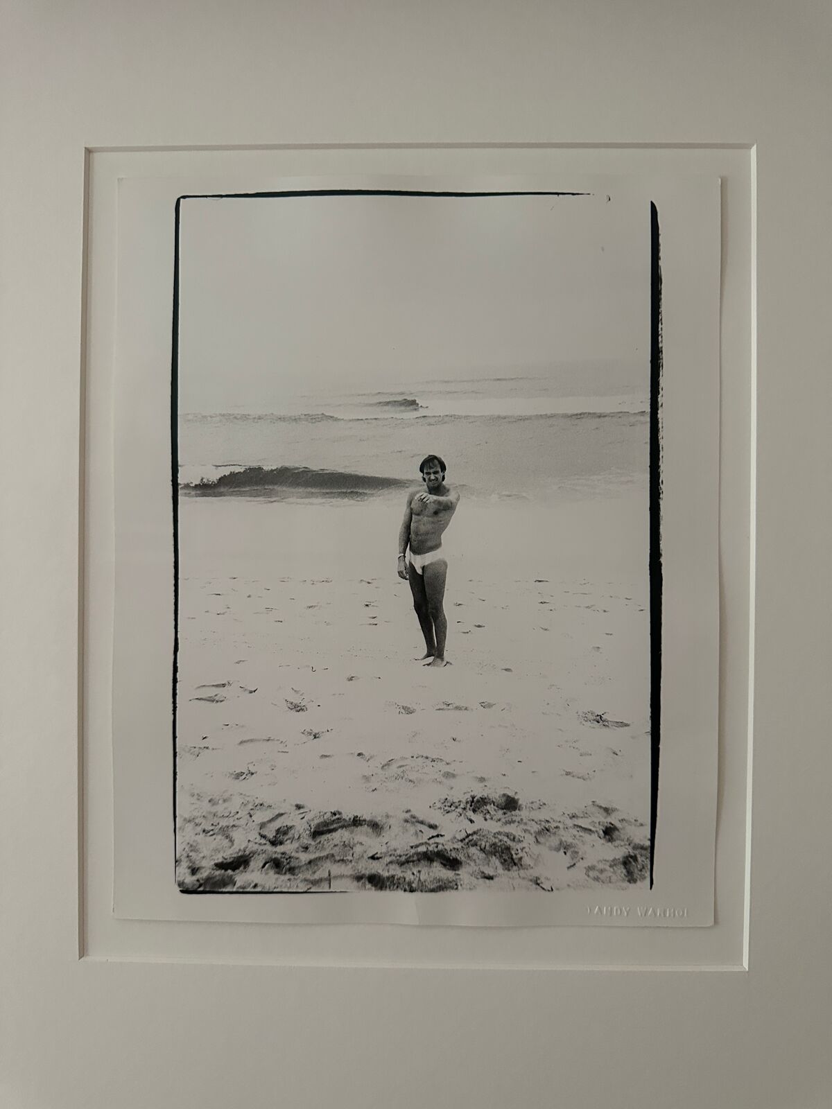 Artwork by Andy Warhol, Jon Gould Pointing on Fire Island Beach, Made of Unique silver gelatin print 