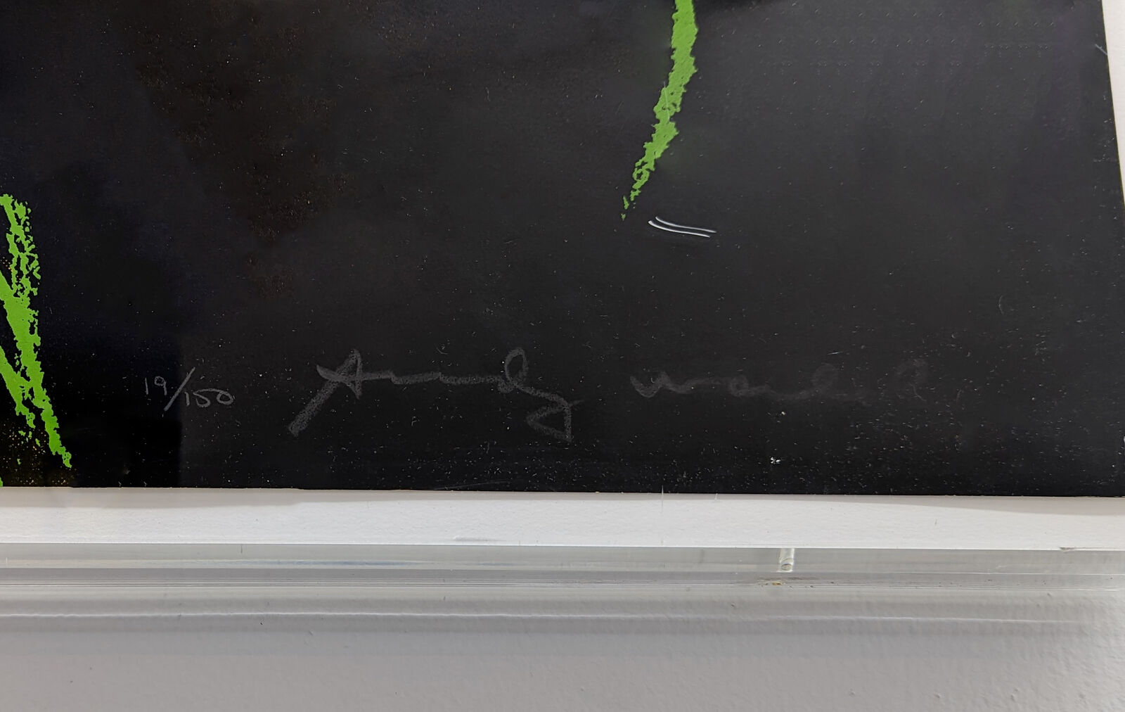 A painting of an orangutan with a yellow background.