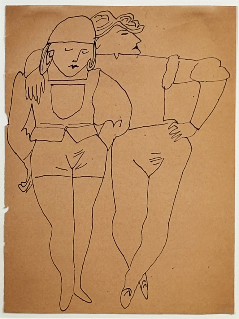 Artwork by Andy Warhol, Two Standing Figures, Made of Unique black ink drawing, on wove paper 