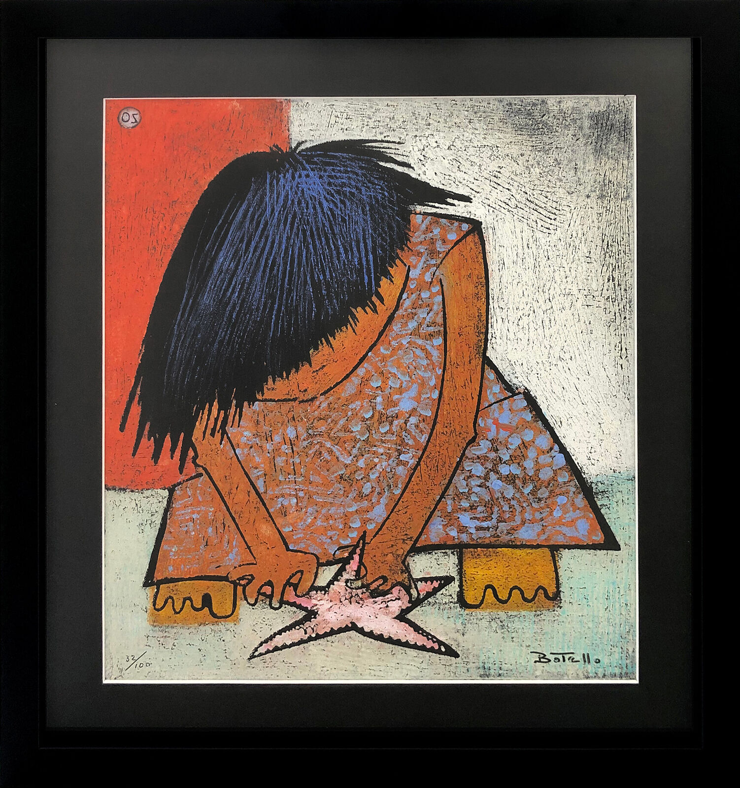 Nina Jugando Con Estrella De Mar (hand signed linocut) by Ángel Botello, circa 1970