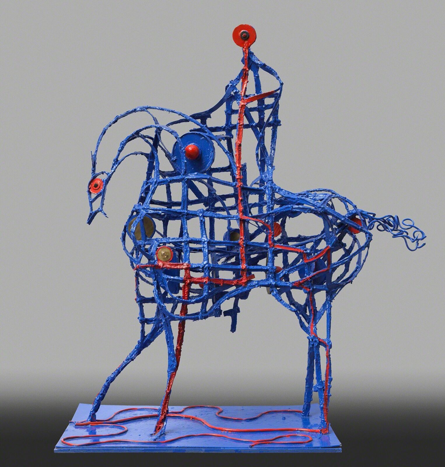 Artwork by Angelo Canevari, Don Quixote - Resin and metal blue sculpture by Italian sculptor Angelo Canevari, Made of Automotive Paint, Cardboard, Metal 