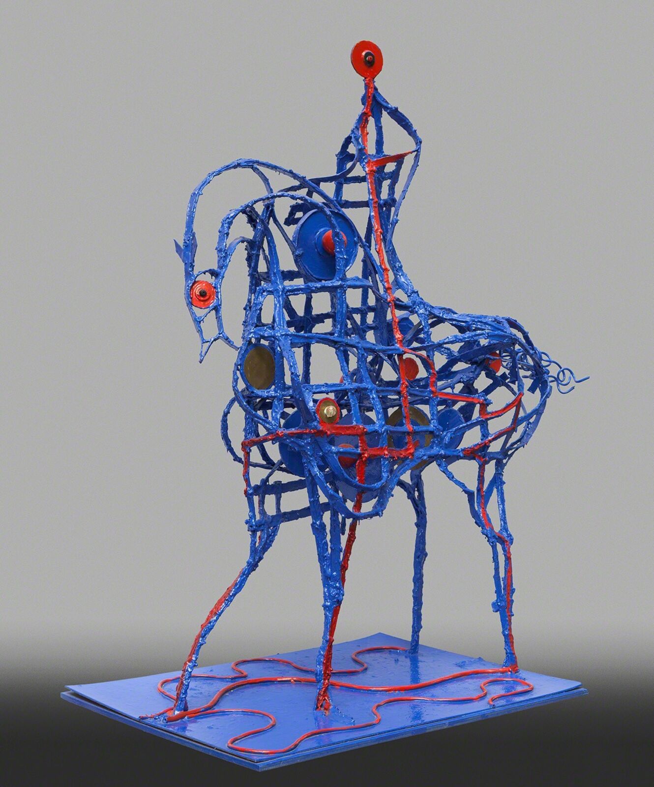 Don Quixote - Resin and metal blue sculpture by Italian sculptor Angelo Canevari