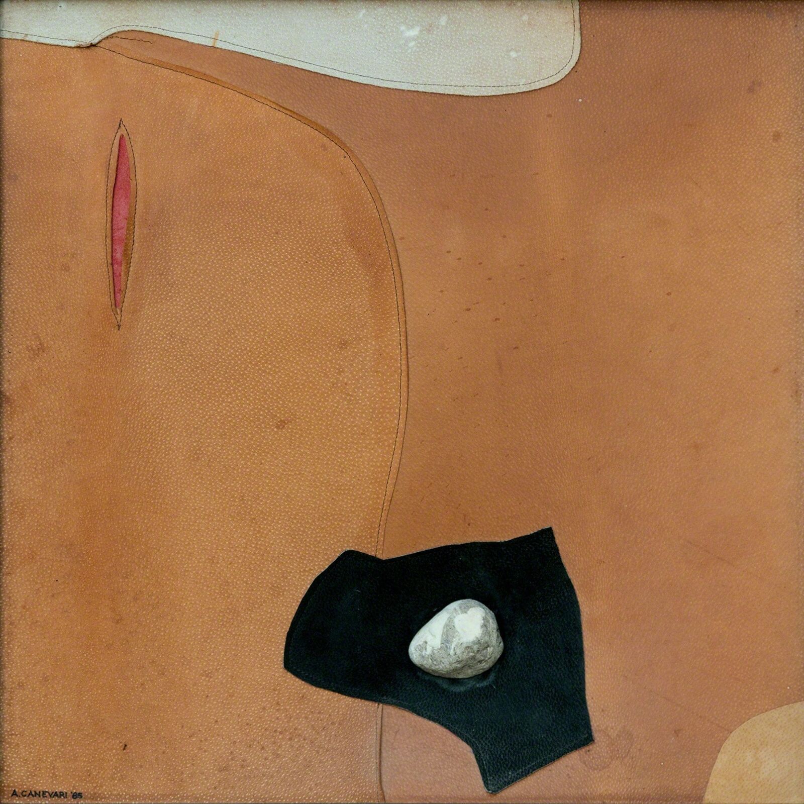 Artwork by Angelo Canevari, Mirabile Composto (Enchanted Composition) - Leather and stone sculpture by Italian sculptor Angelo Canevari, Made of Leather and Stone 