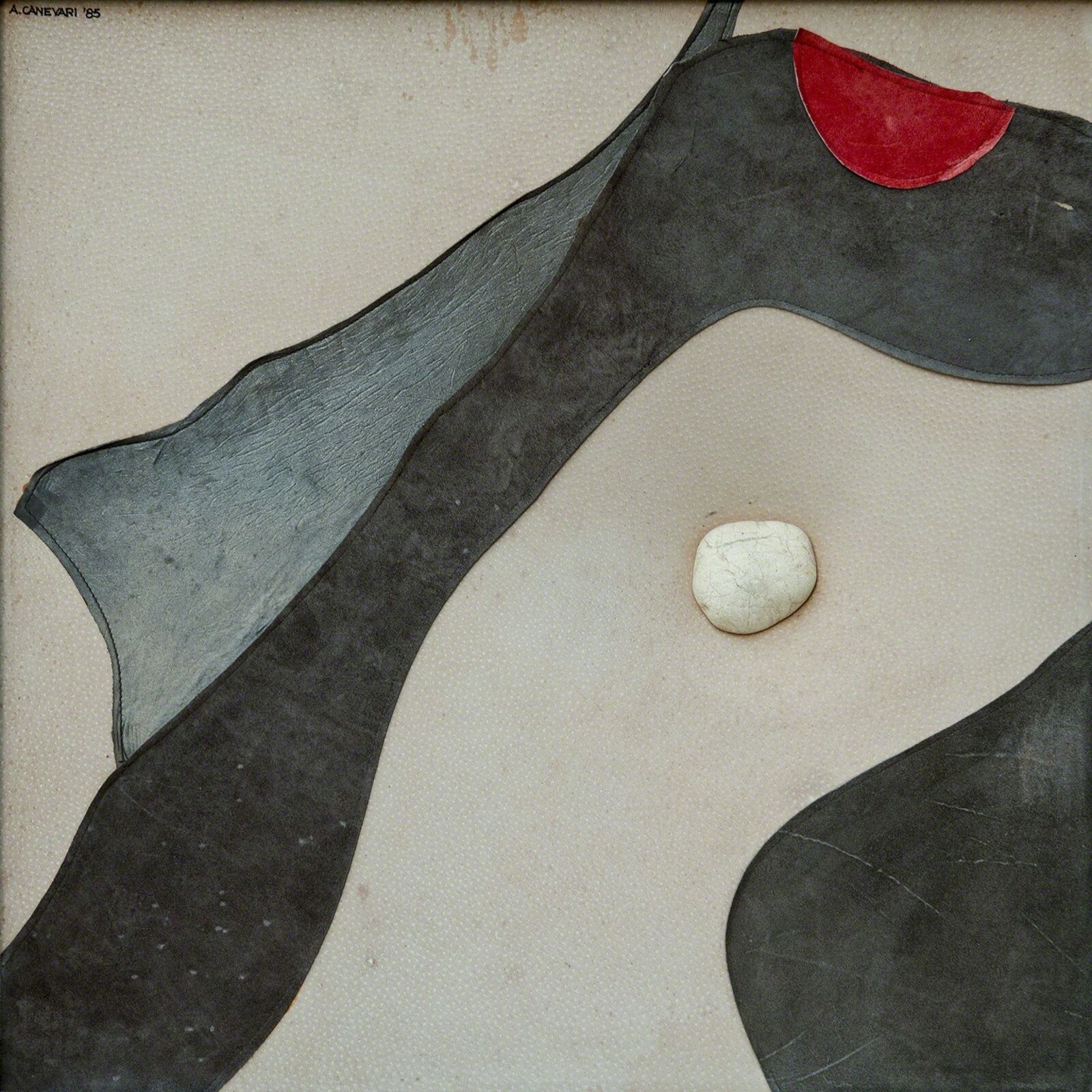 Artwork by Angelo Canevari, Mirabile Composto (Enchanted Composition) - Leather and stone sculpture by Italian sculptor Angelo Canevari, Made of Leather and Stone 