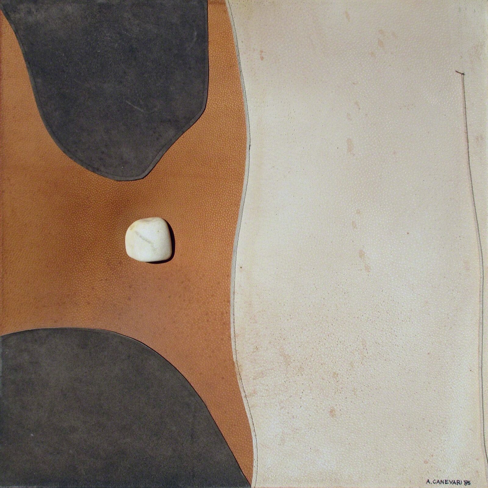 Artwork by Angelo Canevari, Mirabile Composto (Enchanted Composition) - Leather and stone sculpture by Italian sculptor Angelo Canevari, Made of Leather and Stone 