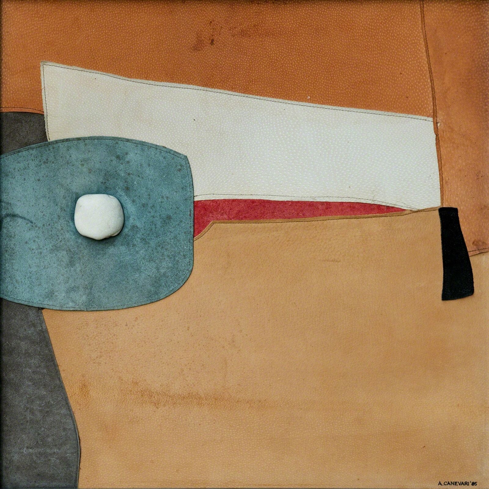 Artwork by Angelo Canevari, Mirabile Composto (Enchanted Composition) - Leather and stone sculpture by Italian sculptor Angelo Canevari, Made of Leather and Stone 